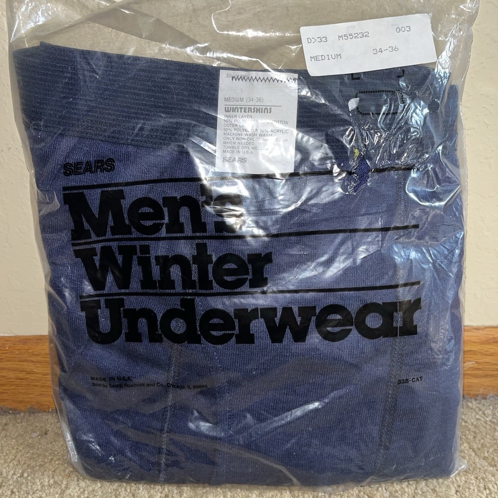Vintage SEARS Men's Winter Thermal Underwear Winterskins Medium (34-36) Blue NEW